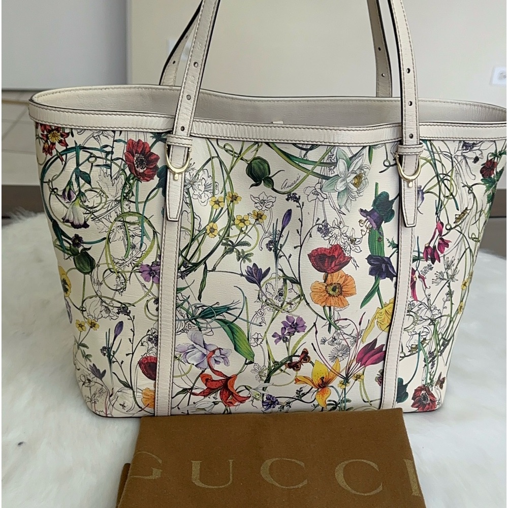 Auth Gucci Floral Tote Bag